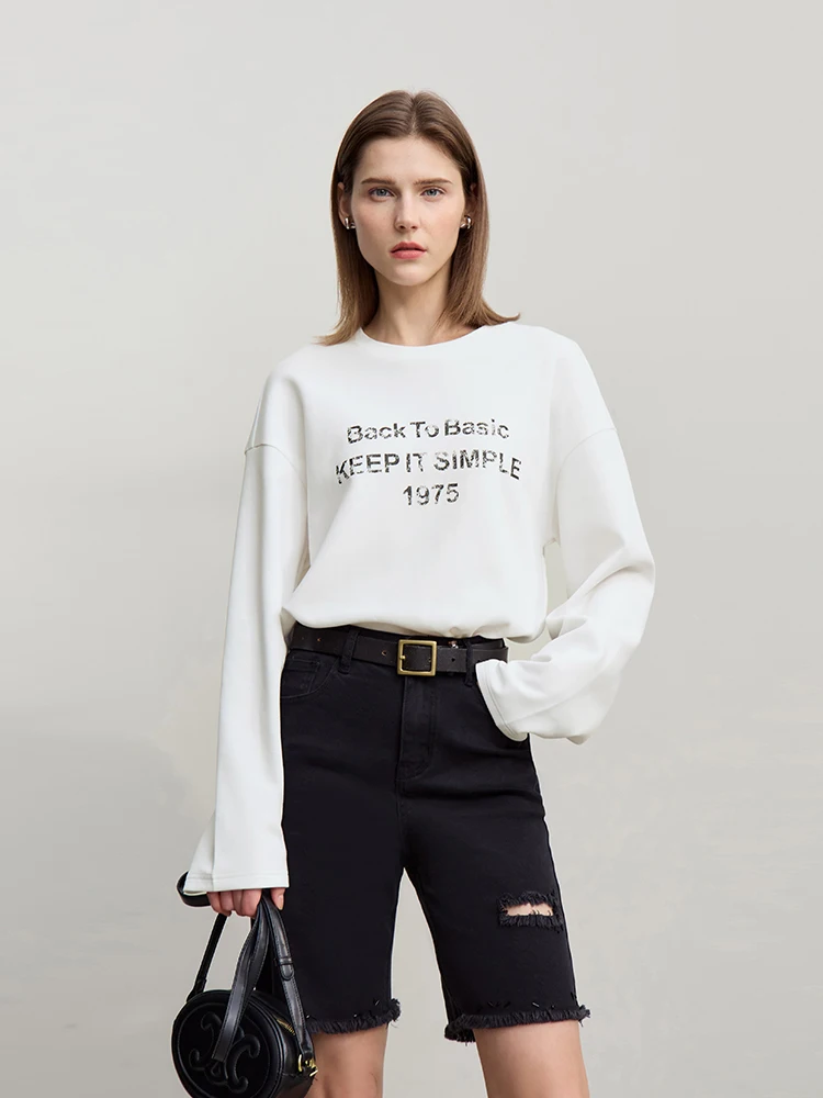 

Amii Woman T-shirts 2026 Spring New Casual Loose College Style Round Neck Tee Letter Print Loose Long Sleeve T-shirt 12621016