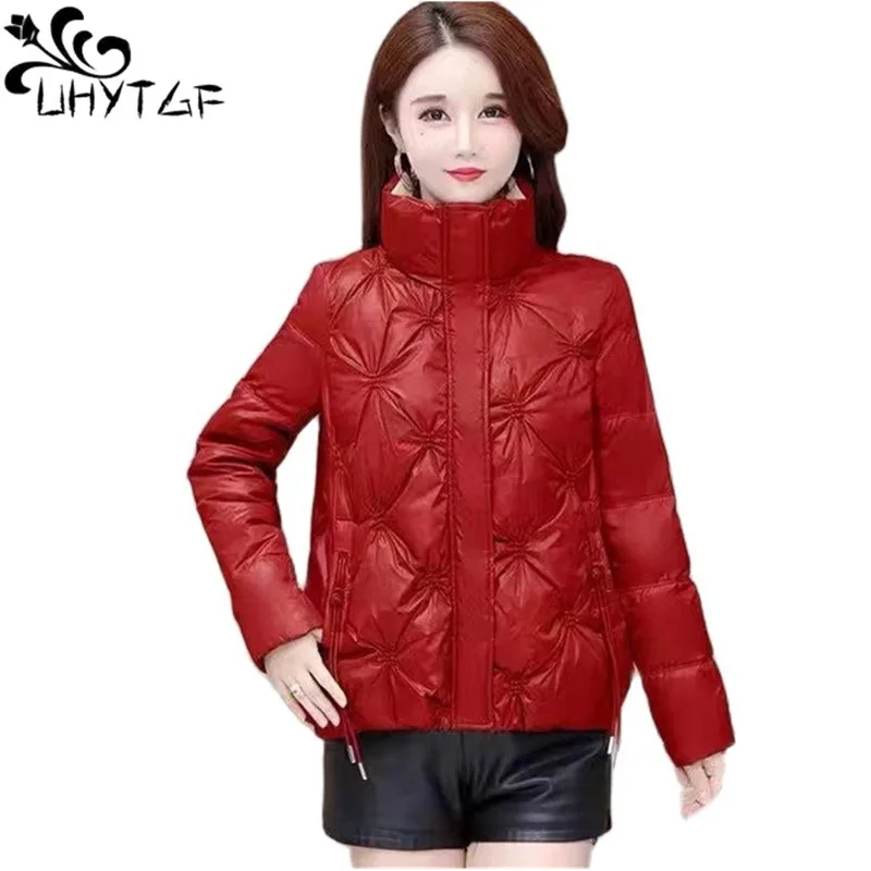 

UHYTGF 2023 Winter Jacket Women's Wash Bright Face Down Cotton Parkas Coat Female Cold-Proof Warm Short Overcoat Ladies 3XL 2227