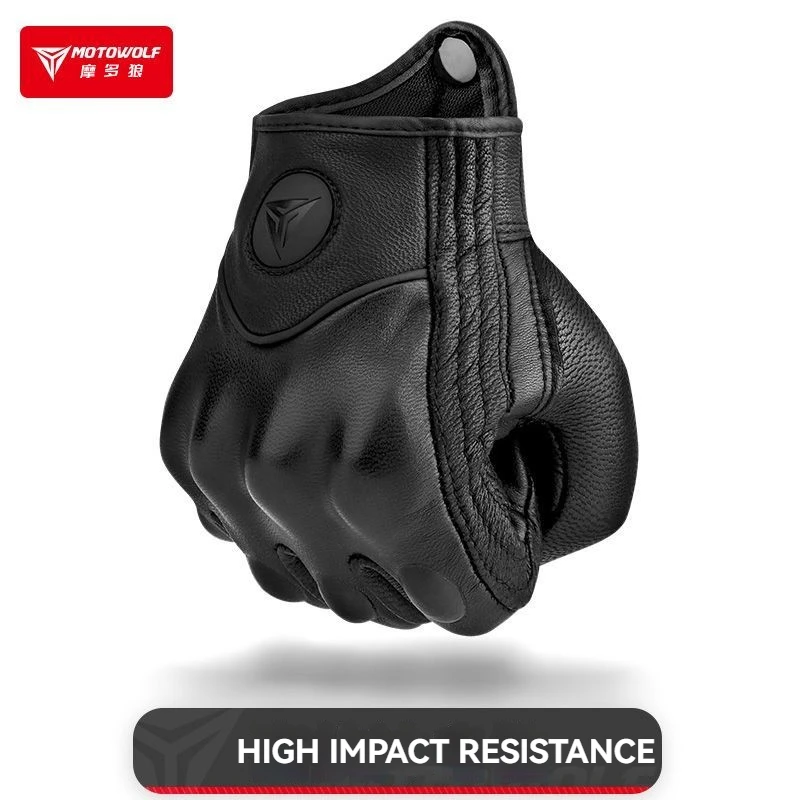 MOTOWOLF Motorcycle Genuine Leather Gloves Vintage Knight with Holes Summer Breathable Full Finger Anti-fall Leather Gloves 4
