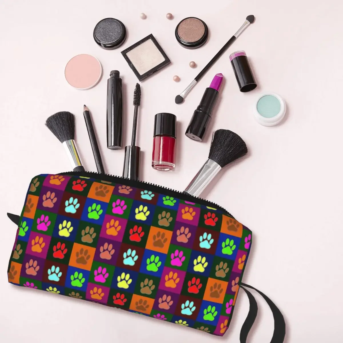 Fashion Colorful Paw Prints In Squares Travel Toiletry Bag for Pretty Dog Lover Feet Cosmetic Makeup Beauty Storage Dopp Kit