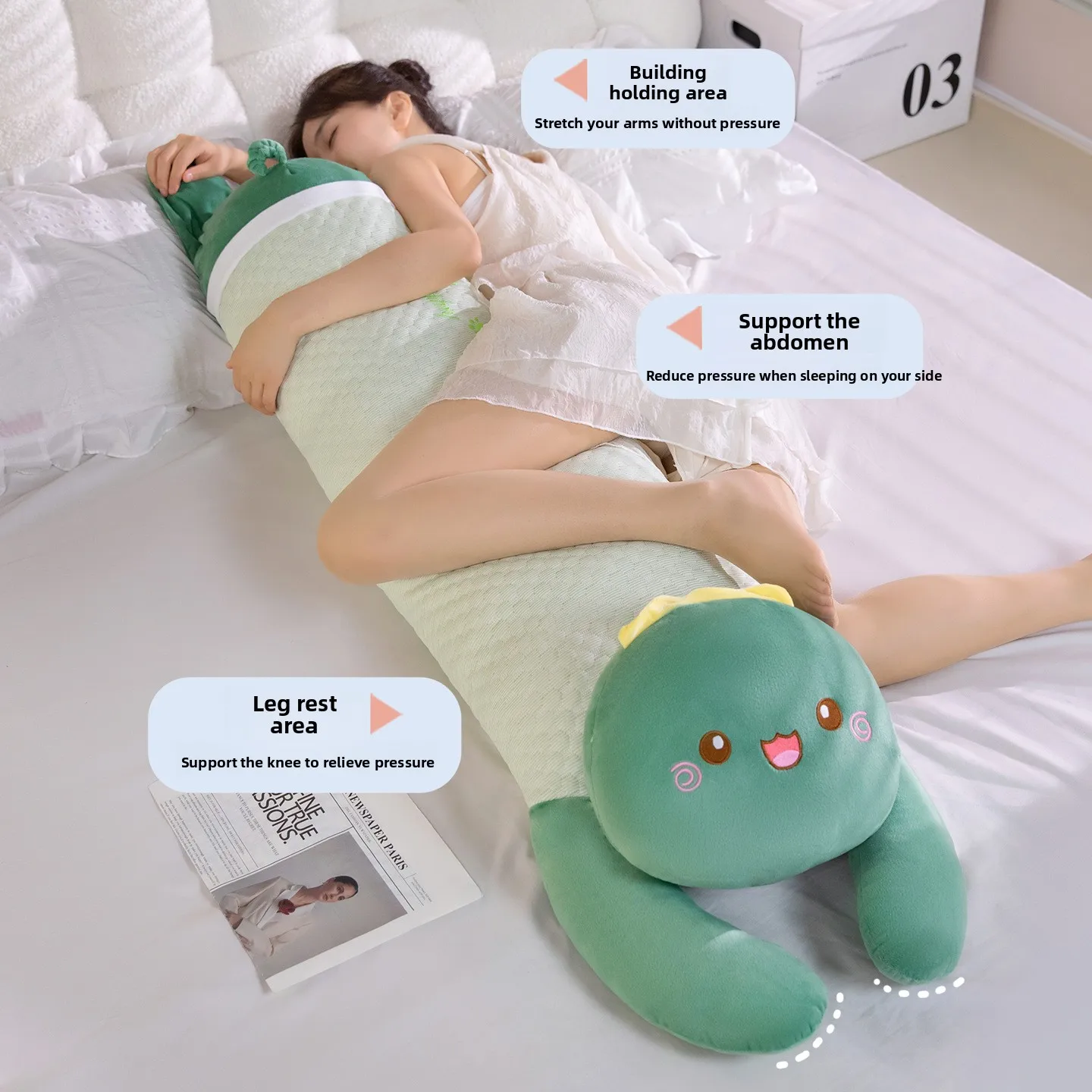 Ice silk pillow for girls to sleep, leg clamp pillow on the bed, removable and washable pillow