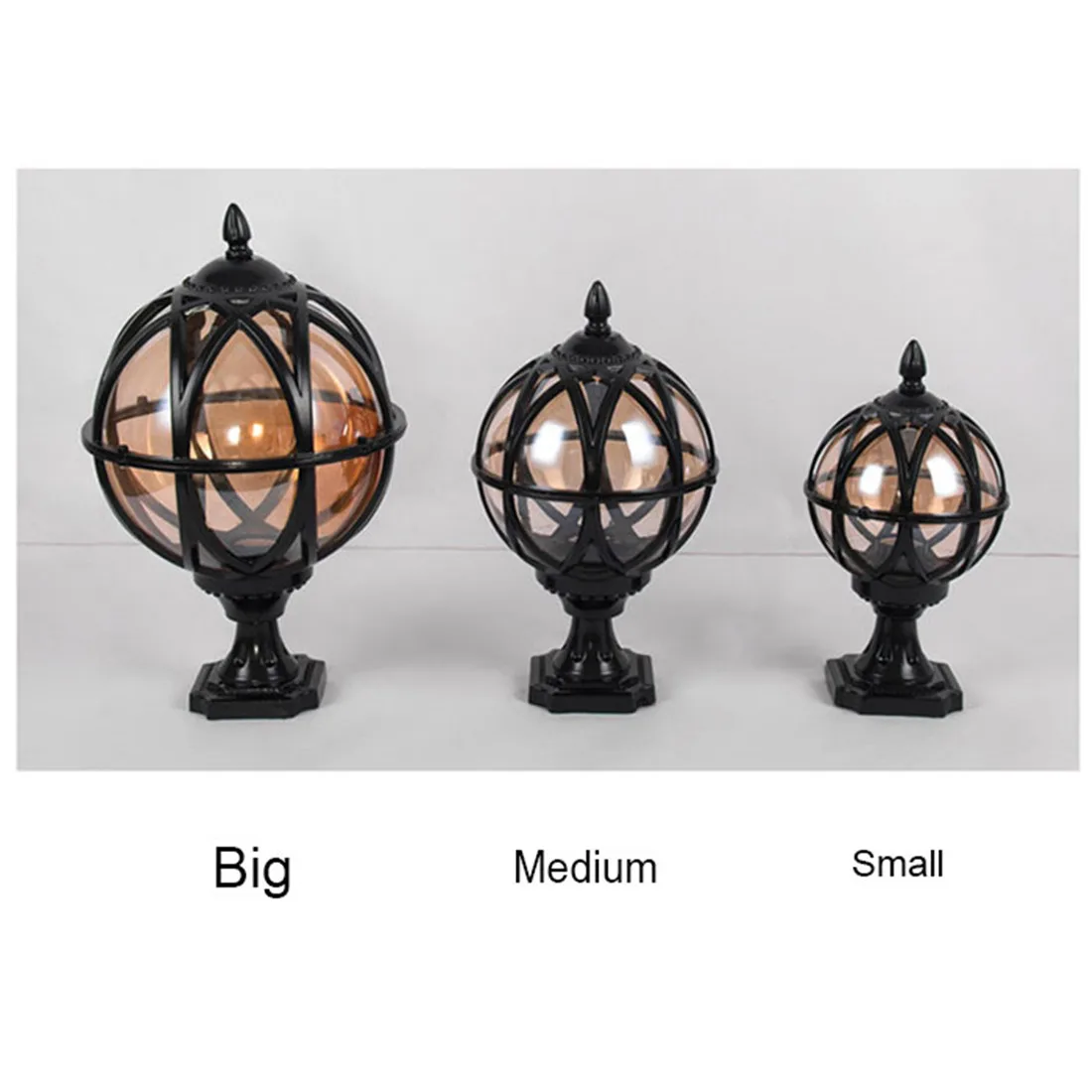 Lampe murale de pilier extérieur étanche, globe européen, boule ronde noire, lumières de pilier de cour de jardin, paquet de 2 pièces