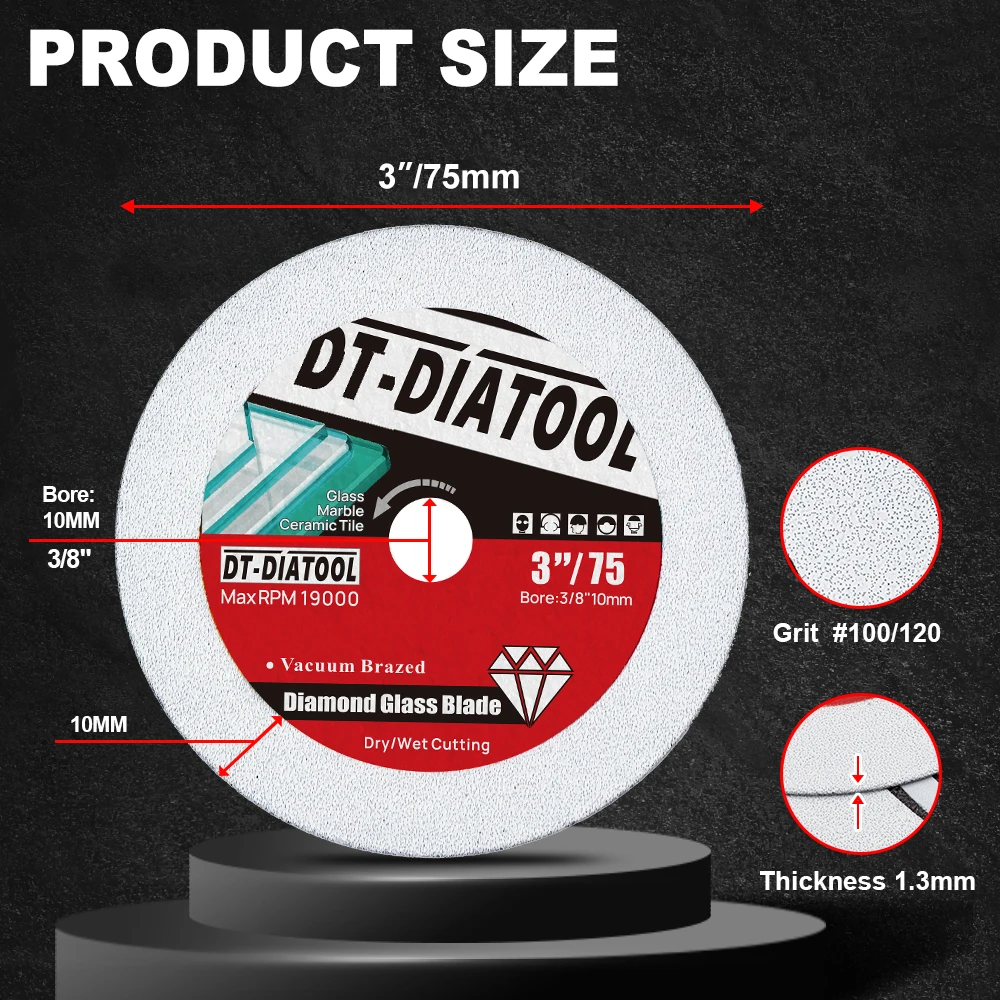 DT-Diatool 3-5-дюймовый отрезной диск для стекла Алмазная акриловая плитка Мраморный кристалл Нефрит Дисковая пила Шлифовальный диск для бутылки вина