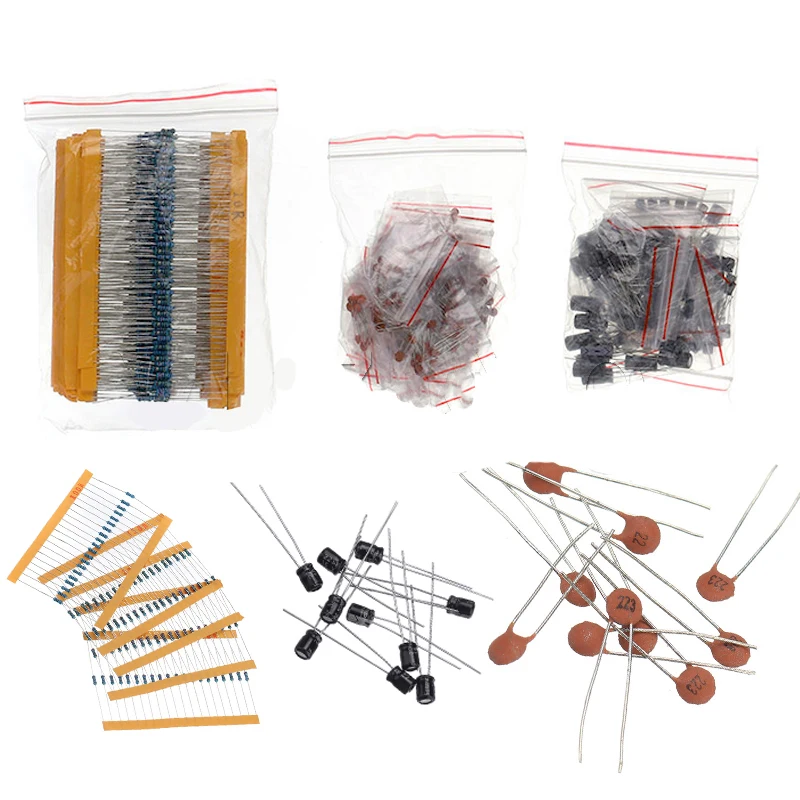 New 1400PCS Basic Electronic Components Kits Metal Film Resistor Assortment Led Diodes Electrolytic Capacitor Ceramic Set DIY