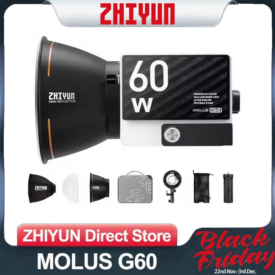 ZHIYUN MOLUS G60 60W COB Pocket LED Video Shotting Photo Photography Lighting Tiny Live Light DC/PD Power Supply Live Streaming