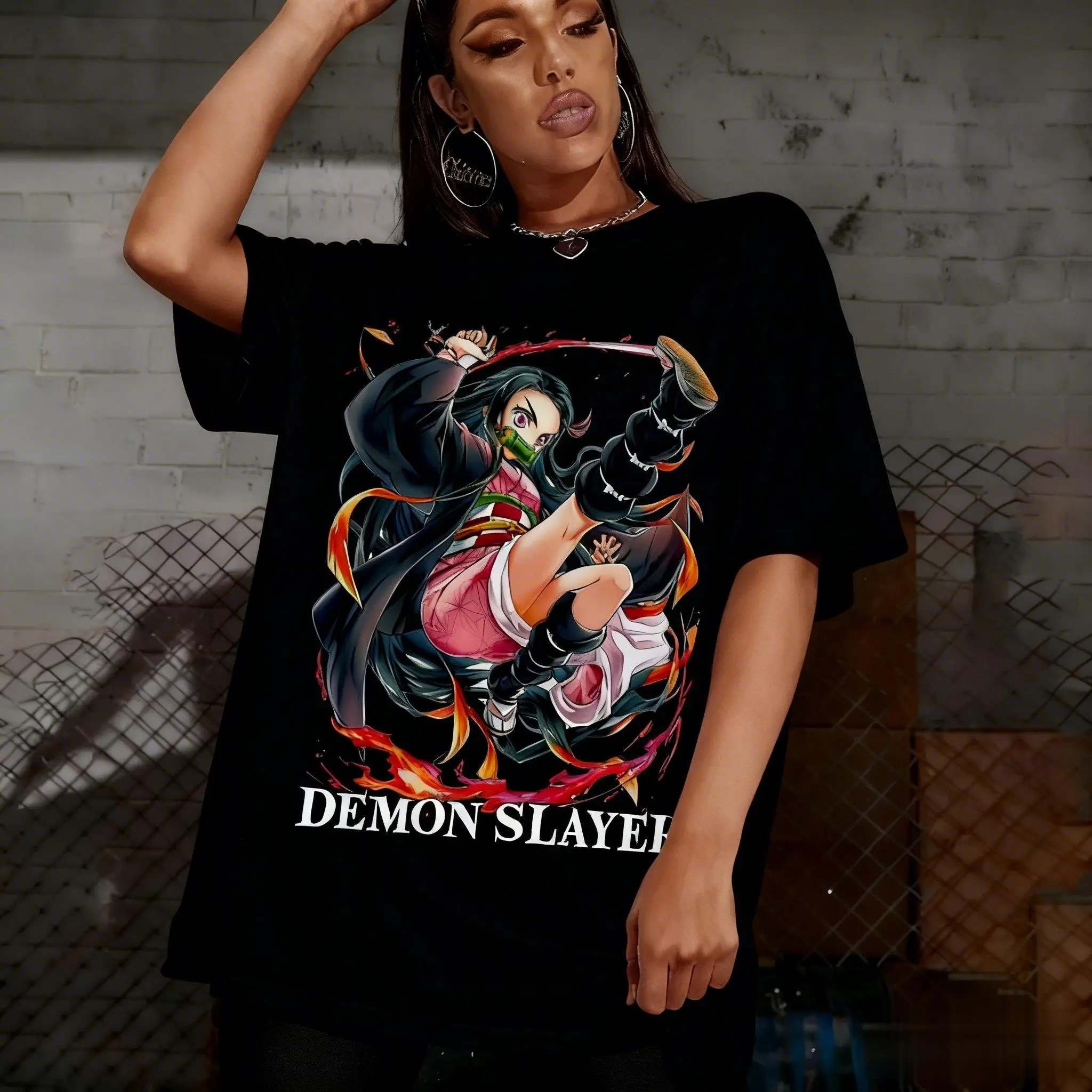Demon Slayer Nezuko T-shirt Mannen Vrouwen Anime Grafische Tee Oversized Katoen Streetwear Casual Top 2026 Zomer Mode Cosplay Y2k