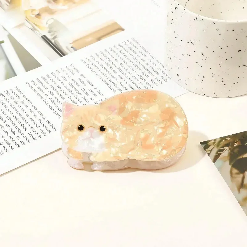 مشبك شعر قطة كرتونية برتقالية لطيفة وحلوة، مشبك شعر أكريليك عالي الجودة، مشبك شعر ملتف للرأس الخلفي، مشبك شعر سمك القرش