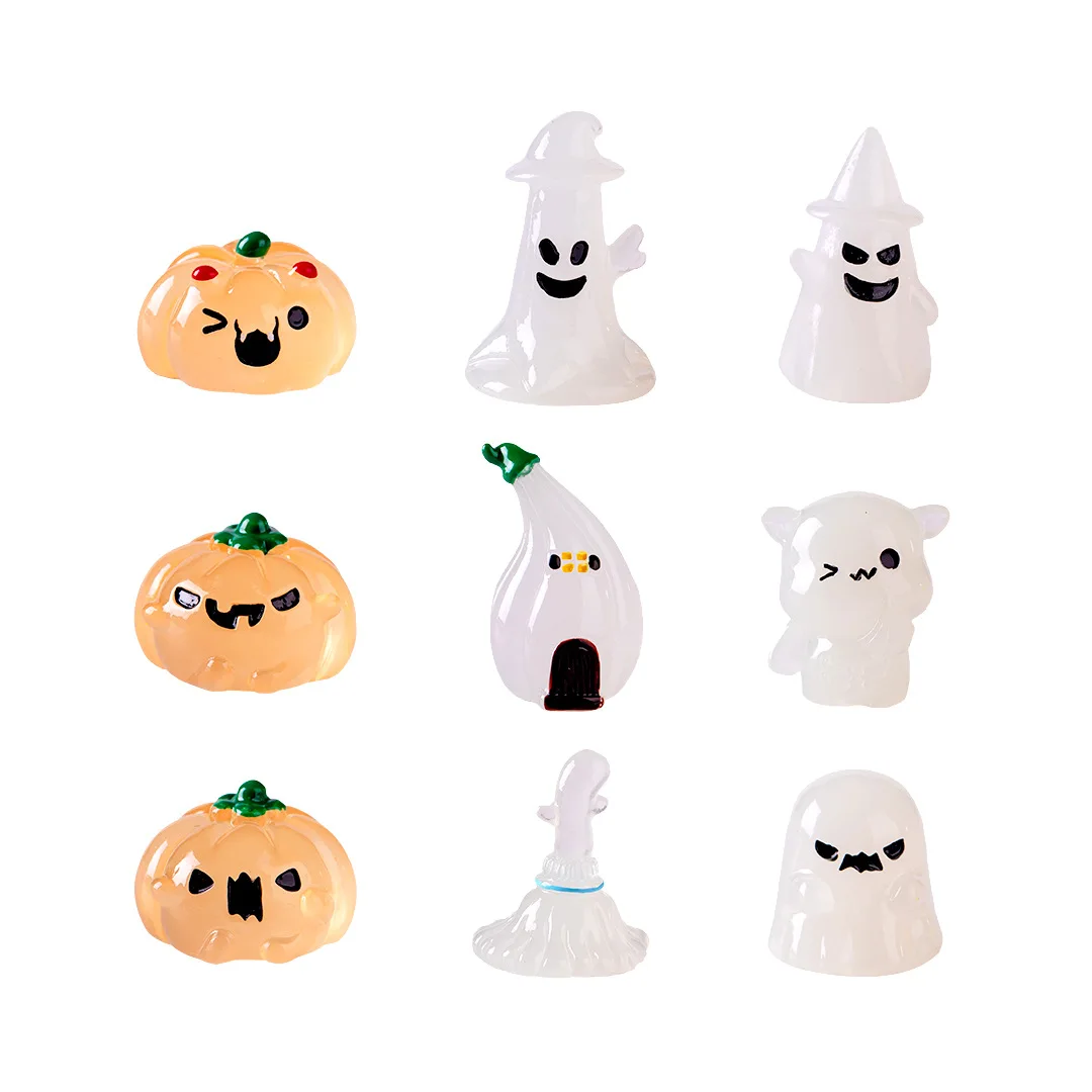 Luminous Miniatures Elf Figure Glow In Dark Halloween Glowing Spooky Pumpkin Skeleton Ghost Micro Landscape Home Decor