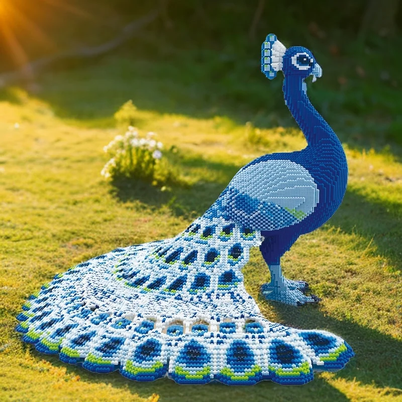 

70cm Blue Jade Green Peacock Building Blocks Set Simulated Animal Peacock Jigsaw Particle Botanical Decor Toys Birthday Gift