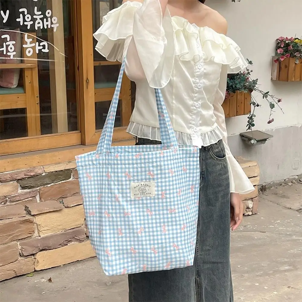 Candy Color Plaid Women\'s Shoulder Bags Large Capacity Women\'s Shopping Bag Cute Bowknot Female Travel Handbags Tote Bags