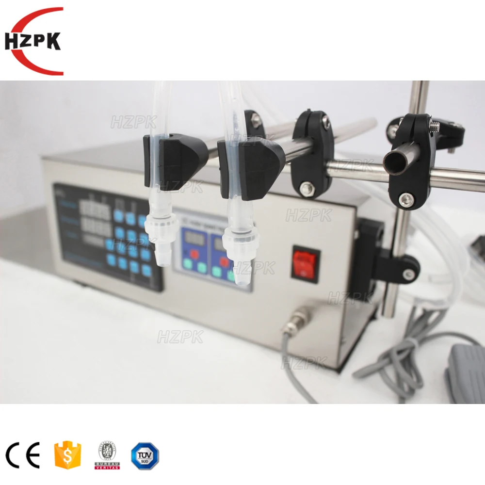 HZPK Semi Automatic 2 Heads Bottle Beverage Cosmetic Liquid Filling Machine for Milk Liquid 100-1000ml