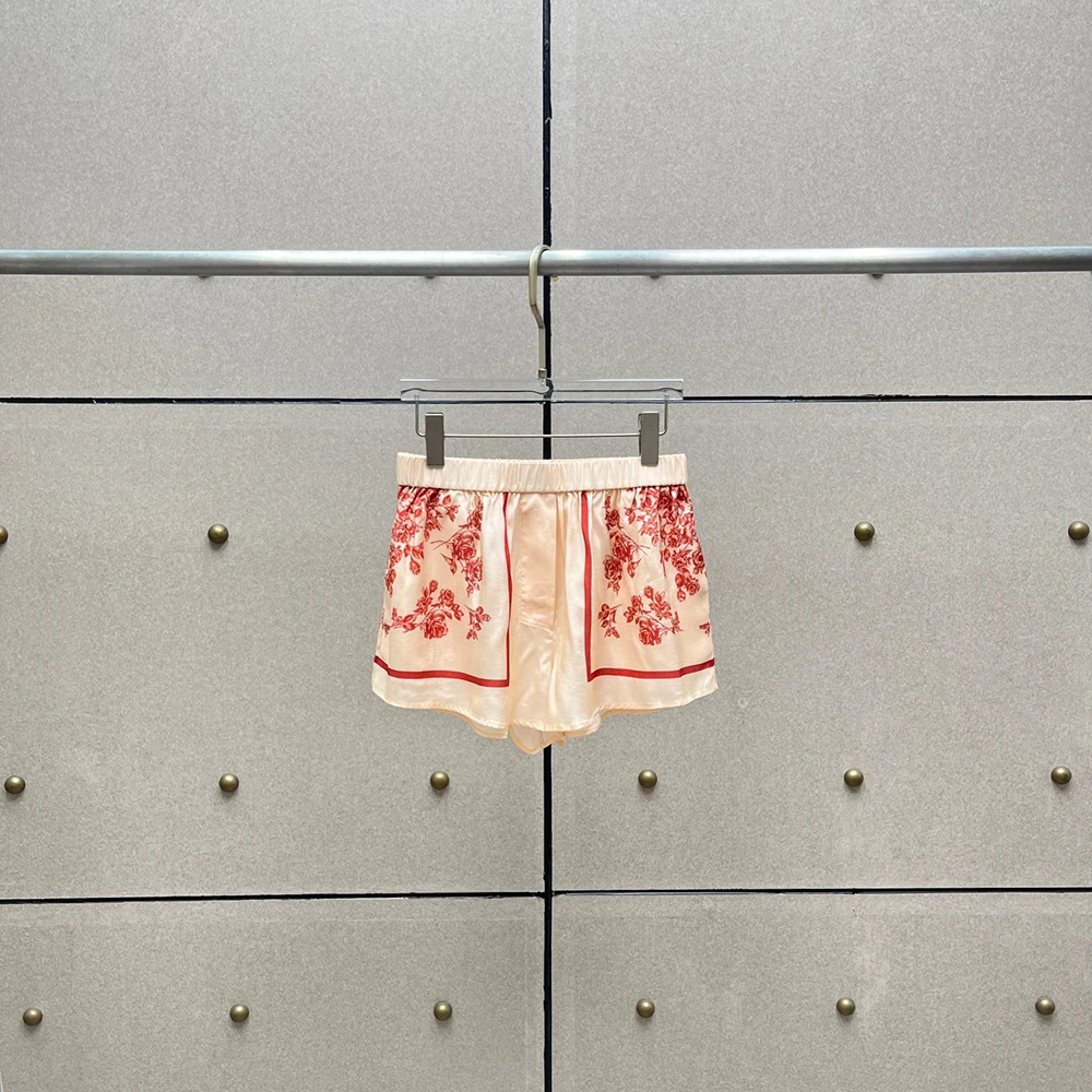 

Elegant Viscose High Waist Shorts Y2K Fashion Positioning Print Summer Commuter High Waist Short Pants for Women