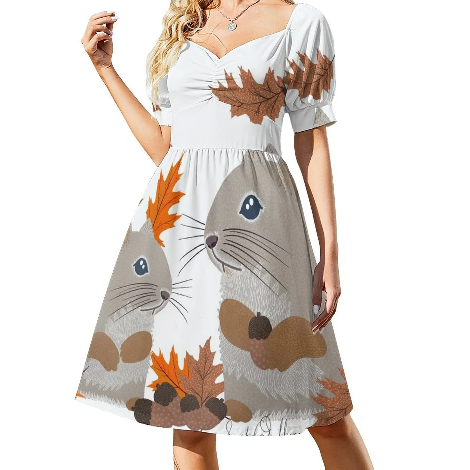 

Autumn the squirrel and her baby Fall Short-Sleeved Dress summer dress womens 2025 long sleeve dress