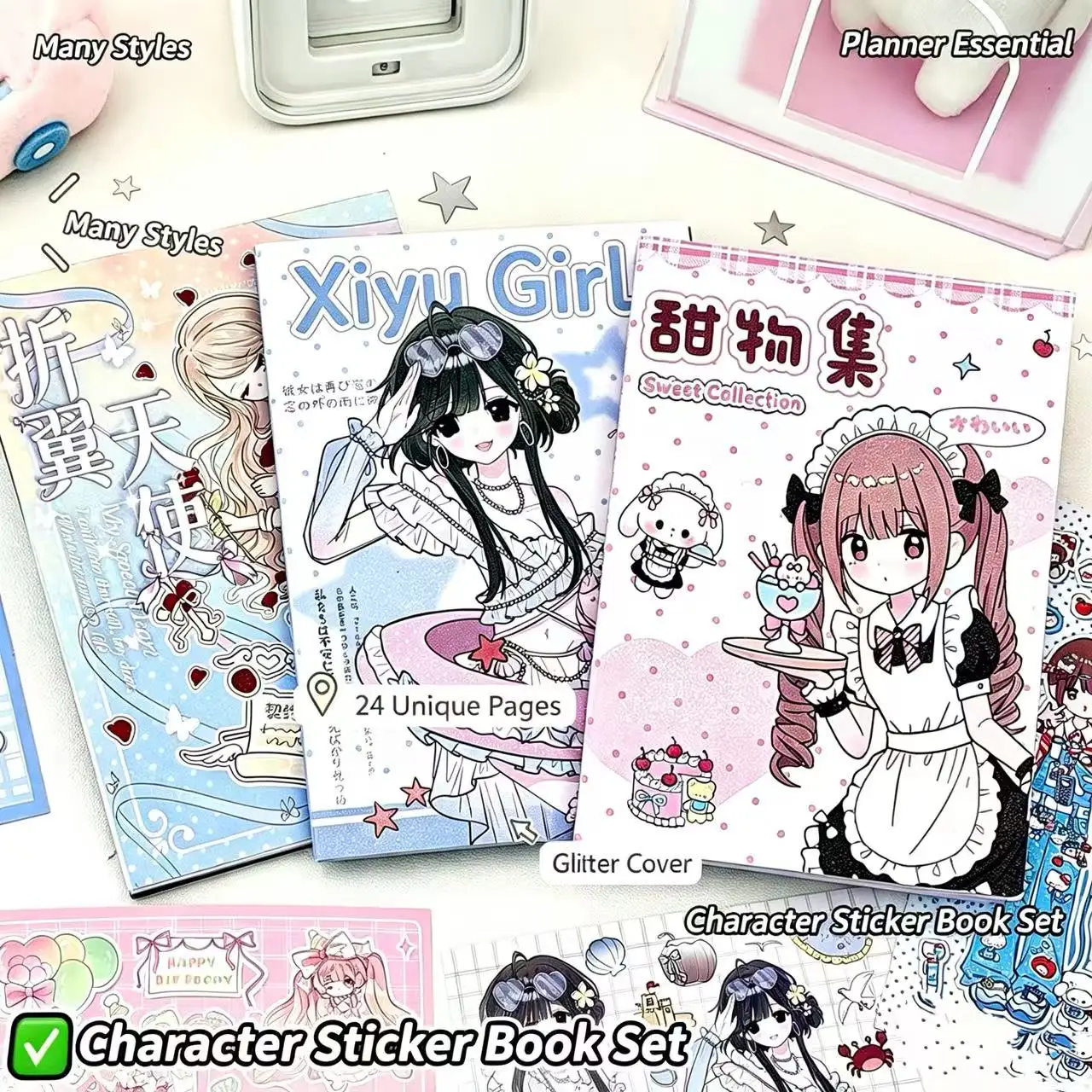 Japanese Anime Girl Sticker Book Mixed with Ins Retro Character Planner DIY Decorative Material No Cutting Required Cute Gift