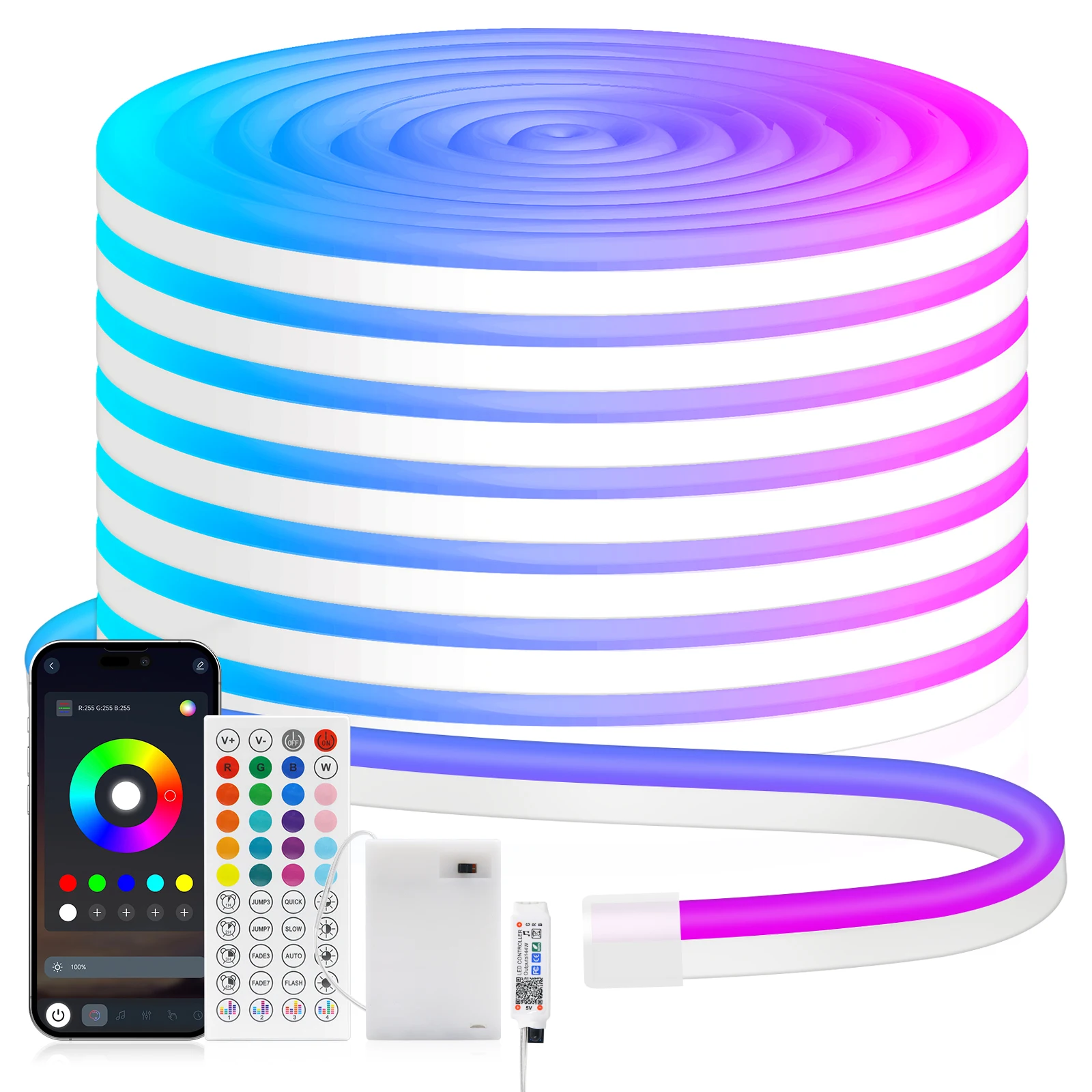 

5V RGB Neon Strip Light 1M 2M 3M 3AA Battery Box With Bluetooth 17K/24K/44K Remote Control IP67 Waterproof Flexible Ribbon Tape