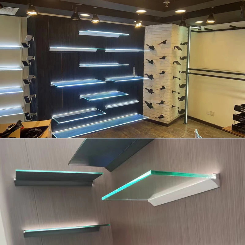 Metal Storage Rack Led Aluminum Profile Wall Mounted Layer Light Shoe Cabinet Wine Cabinet Shoes Bag Display Rack with Backlight