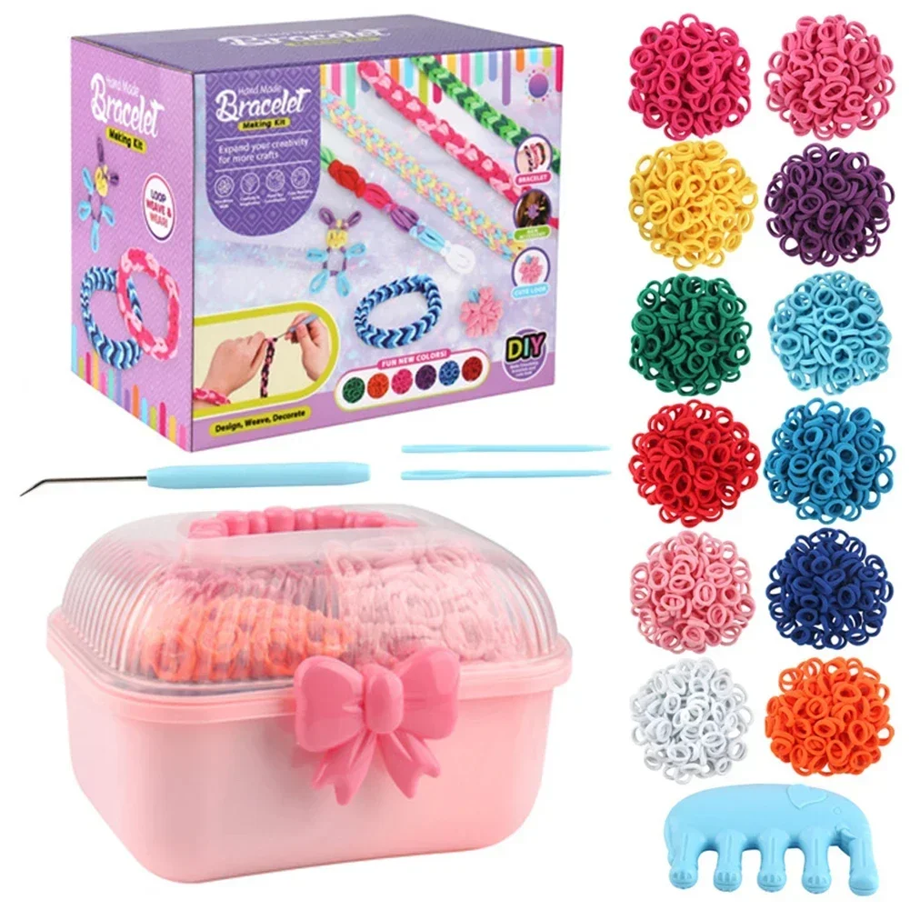 ชุดถักไหมพรม DIY ของเล่นเชือกยืดถักมือสำหรับเด็กผู้หญิง พร้อมกล่องเก็บของ ของเล่นเสริมพัฒนาการเด็กผู้หญิง ของขวัญวันคริสต์มาสและวันเกิด