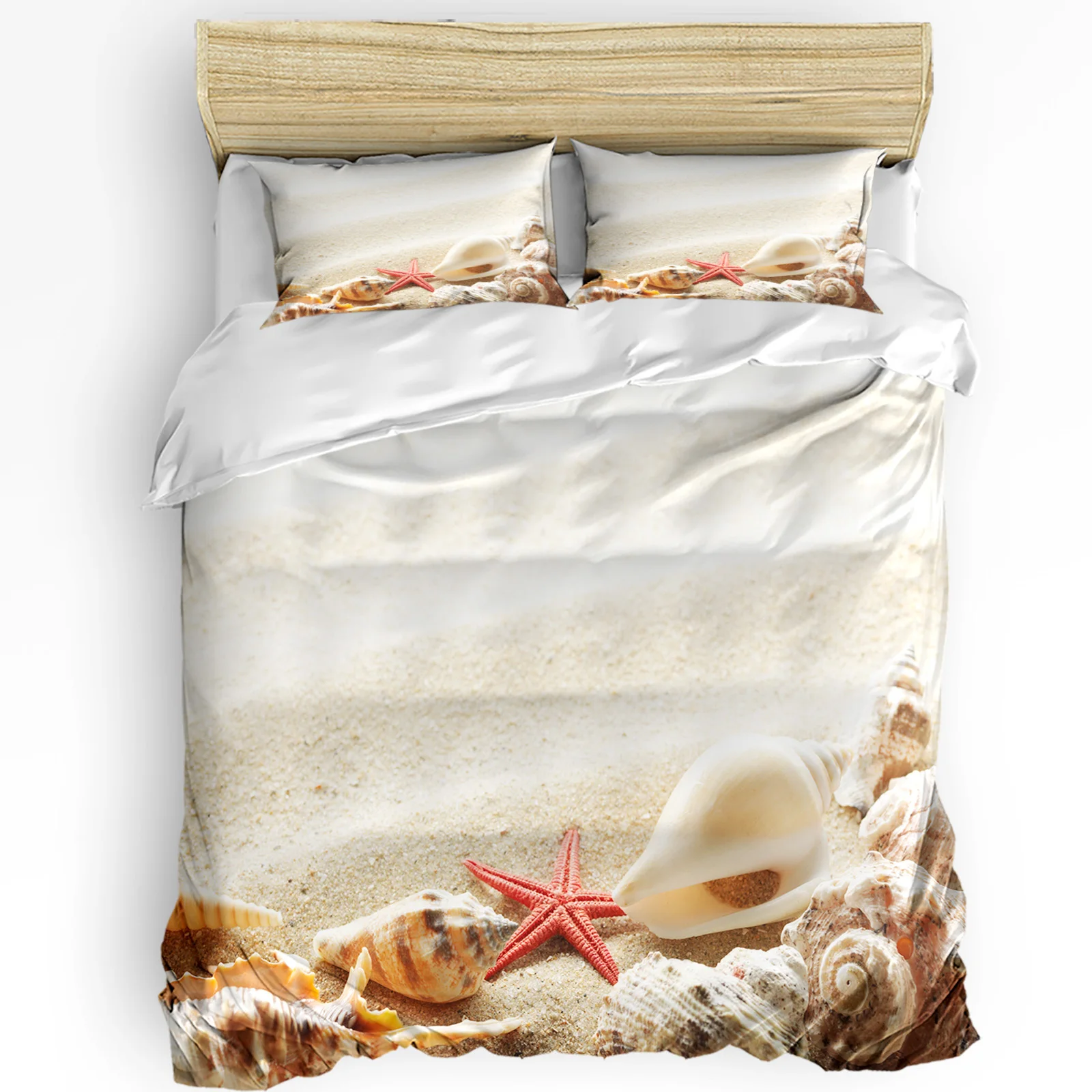 

Beach Starfish Shell 3pcs Duvet Cover Set with Pillow Case Double Comforter Bedding Set Quilt Cover Couple Bed