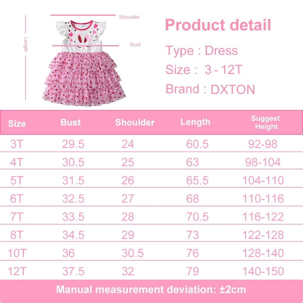 DXTON Sleeveless Kids Dresses Heart Full Printed Birthday Party Princess Dress For Girls Rabbit Cartoon Children Casual Clothing