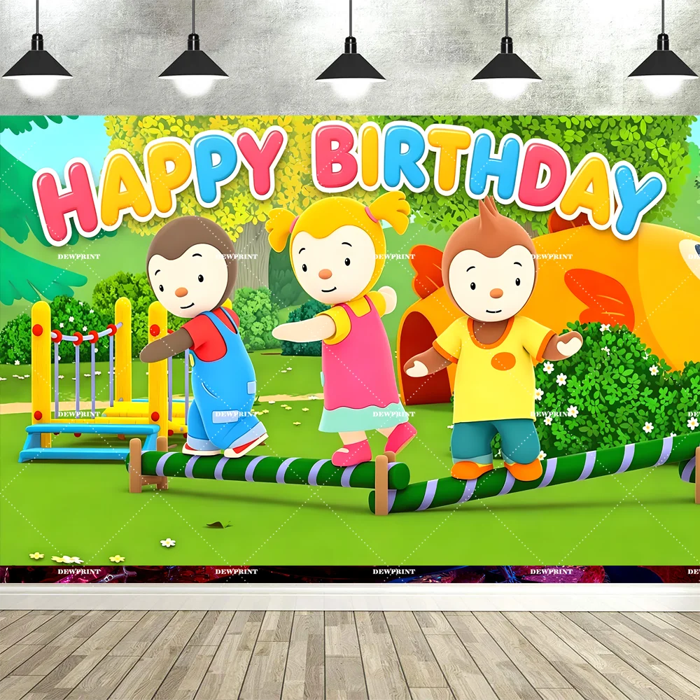 Dewprint T-TChoupi Girl Birthday Party Backdrop Cartoon Cute-Themed Party Decoration Supplies Birthday Party Banner Props