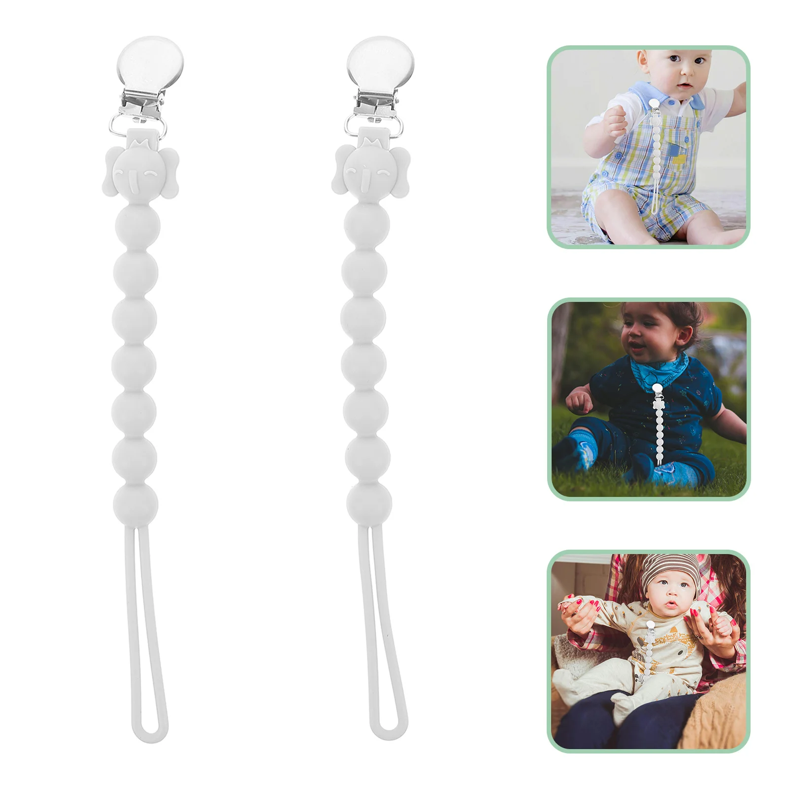 

2 шт. вязаных держателей для пустышек с дизайном слоника, цепочка-прорезыватель для младенцев, ремешок для аксессуаров