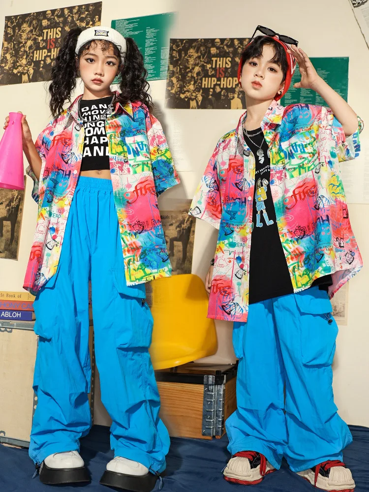 

Детская модная одежда для уличных танцев, рубашка в стиле хип-хоп, летний комплект с короткими рукавами, детский костюм для джазовых танцев в стиле хип-хоп