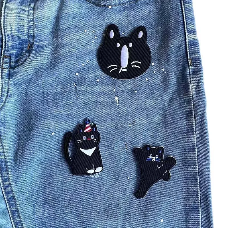 5PCS,13PCS/Black Cat,Dog Fabric Animals Applique Stick on Patch Clothes,Embroidery Self Adhesive Patches Clothing Repair Sticker