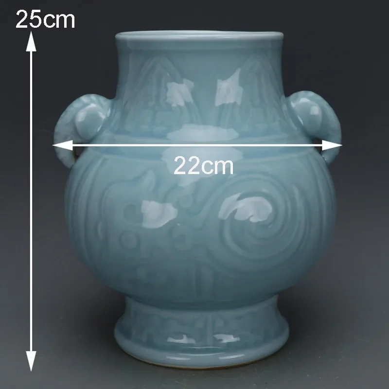 تشينغ تشيان لونغ منحوتة الفيل مقابض زهرية الصينية اليشم زهرية العتيقة أحادية اللون الخزف العتيقة الآسيوية ديكور غرفة المعيشة