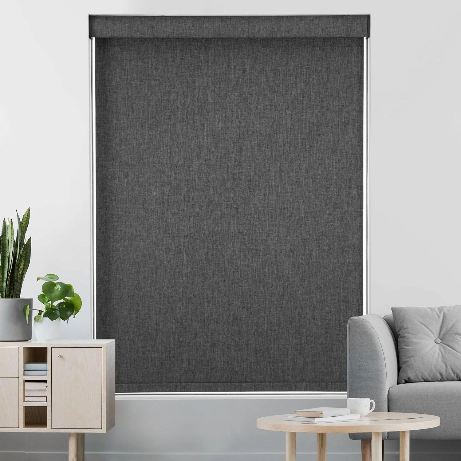High Quality Full Blackout Black And Dark Grey Color Fbric Cover Pull Down Cordless Control Roller Blinds For Home