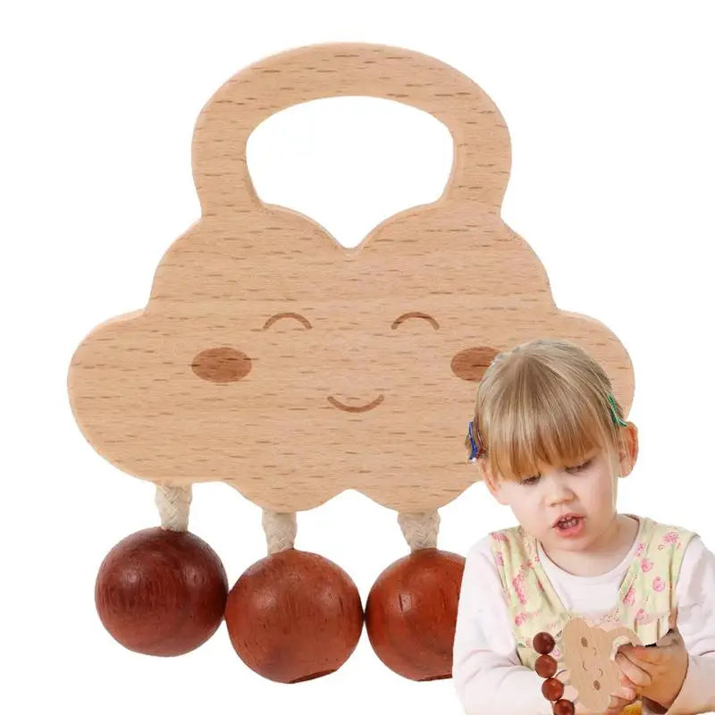 

Rattle Teether Toy Wood Rattle For Kids Toy Cloud Design No-Paint Kids Chewing Rattle 0-3 Months Hand Bell Travel Use Boys