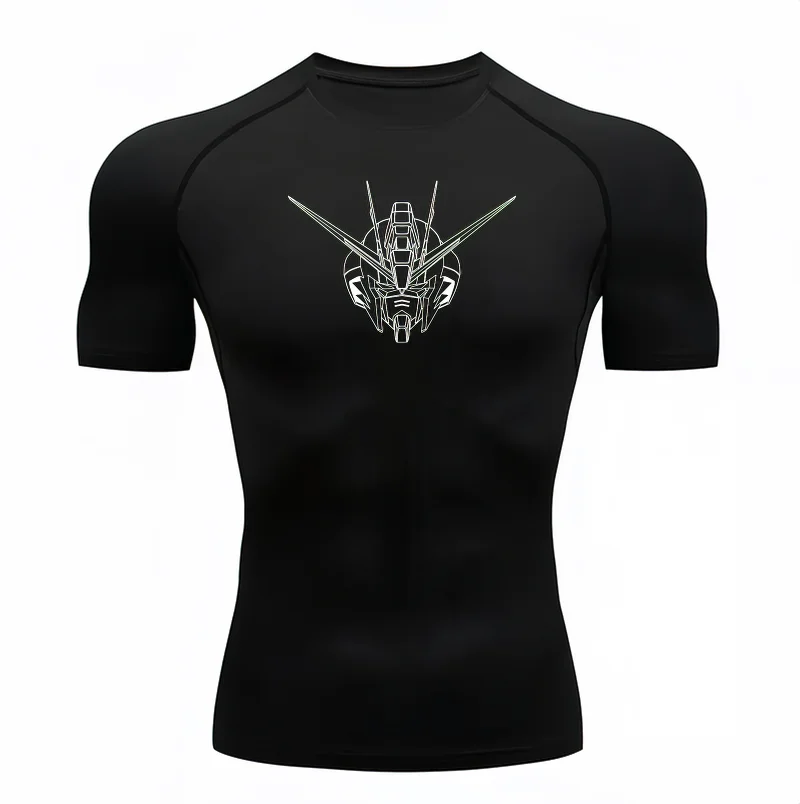 Bandai Gundam Men T-shirt Head Sketch Print Compression Fitness Gym Quick Dry Sport T Shirt Comfortable Breathable