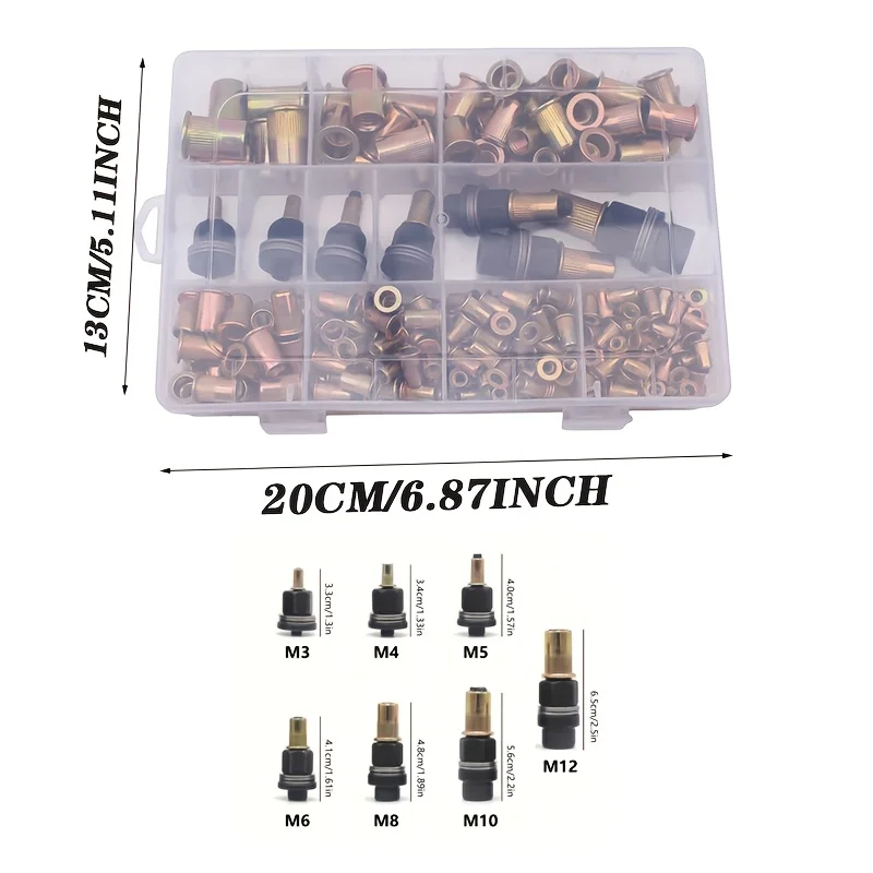 304pcs Rivet Nut And Manual Tool Set, Metric Rivet Nut Assortment (M3-M12), for Furniture, Decor, Automotive, Marine And Industr