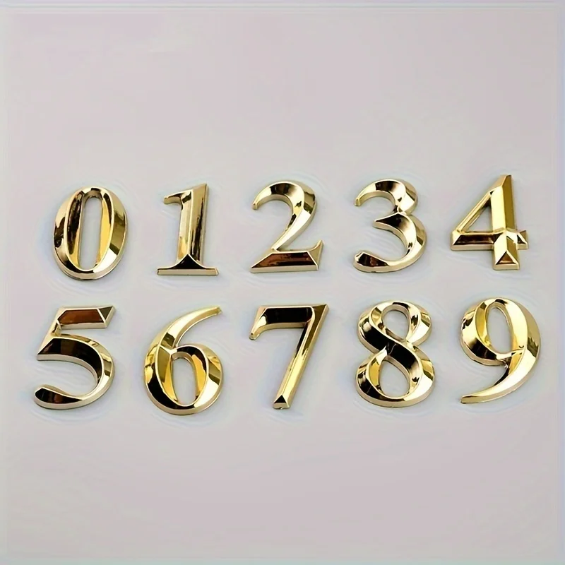 Gold 3D House Number Stickers 0-9 Self-Adhesive 2.8 Inch Rustproof Resin Numbers For Mailbox Home Office Hotel Room
