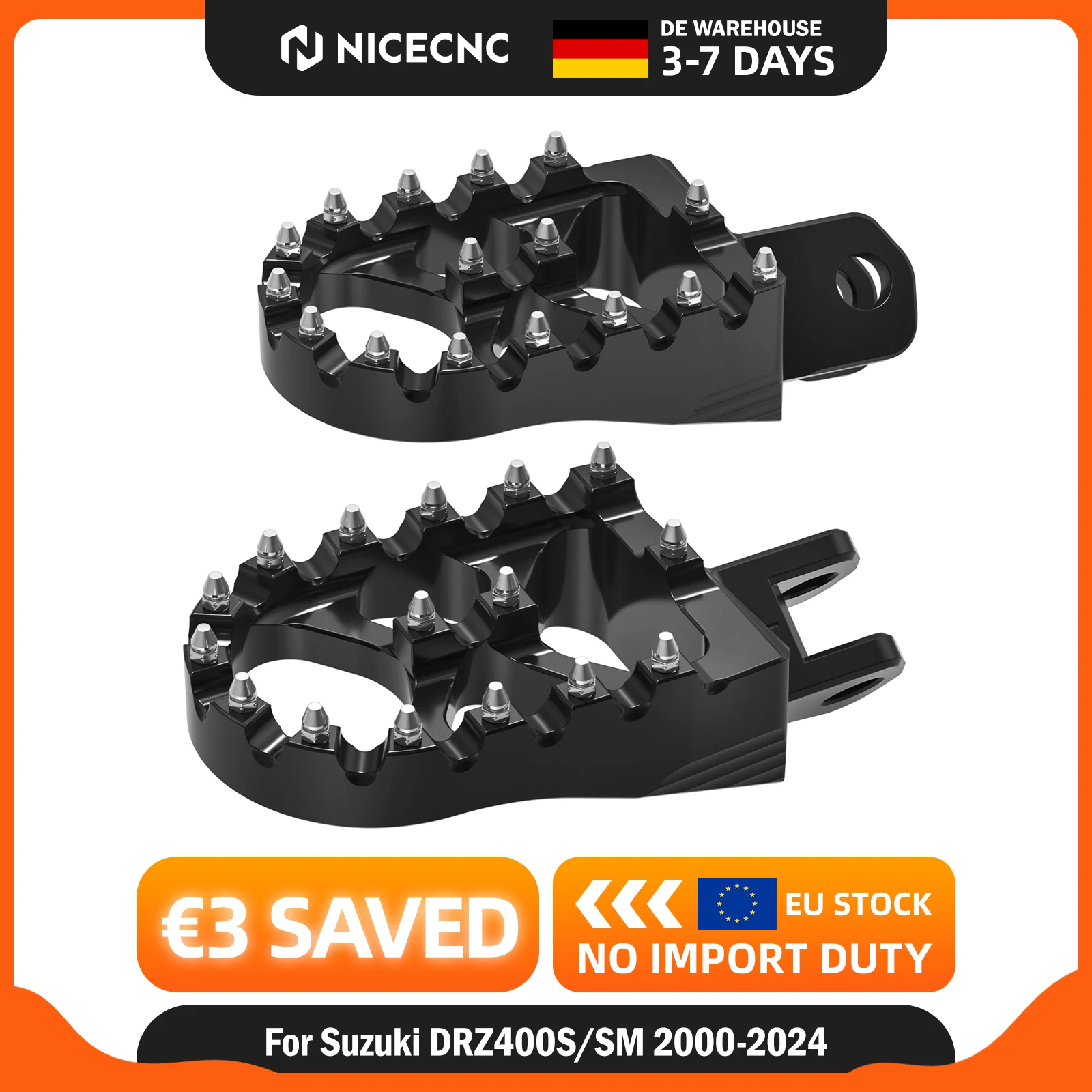 NICECNC 2000-2024 per Suzuki DRZ400SM DRZ400S Poggiapiedi in alluminio da 57 mm per moto DR-Z 400SM DR-Z 400S 2023 2022 2021 2020