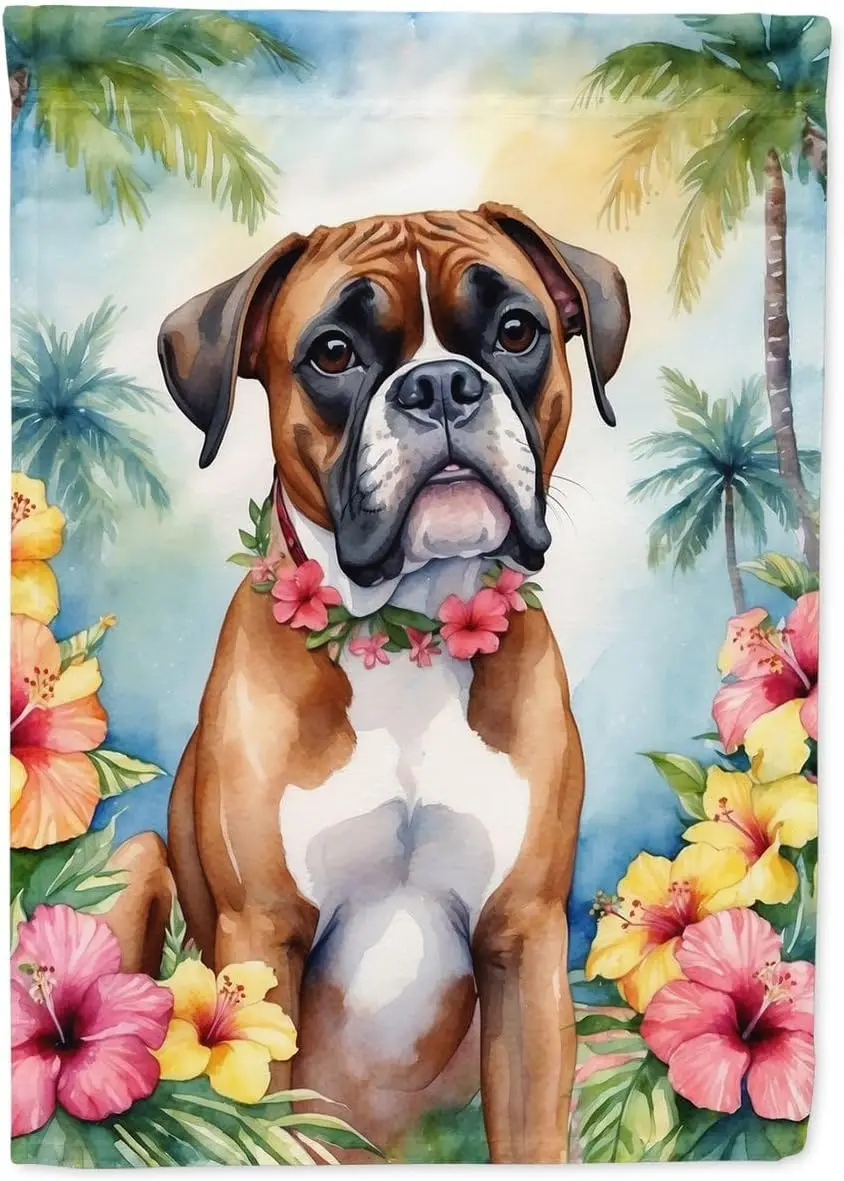 Caroline;s Treasures DAC6389GF Boxer Luau Garden Flag Mailbox Flag Decorative Yard Flag Banner Outside Patio Artwork Yard Flower