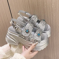 8cm Women Platform High Sandals Summer Designers Chunky Wedges Shoes Crystal Beach Slippers Woman Gladiator Sport Sandalias