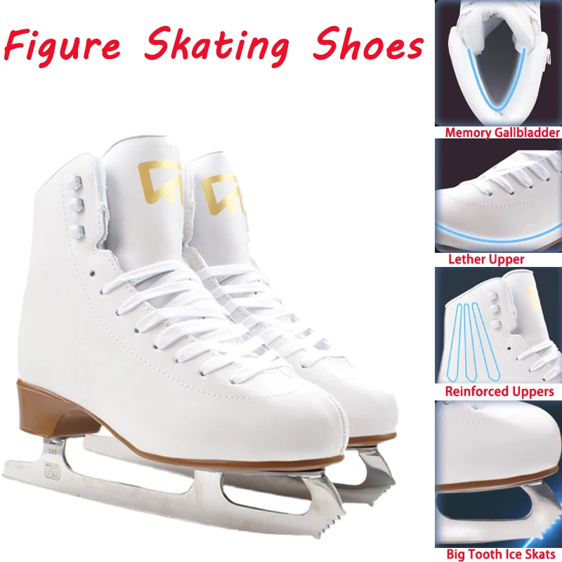 1Pair Thicken Figure Skating Shoes Professional Leather Real Ice Blade Men Women Kids Ice Skates Skating Shoes For Beginner