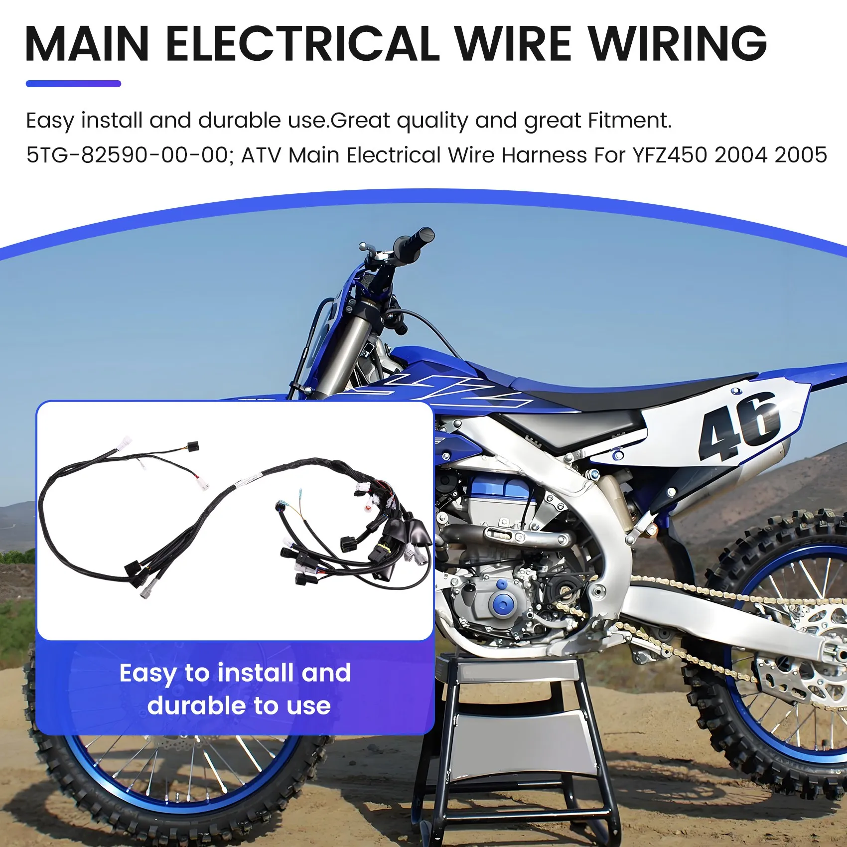 

A51K-5TG-82590-00-00 ATV Main Electrical Wire Harness For Yamaha YFZ450 2004 2005