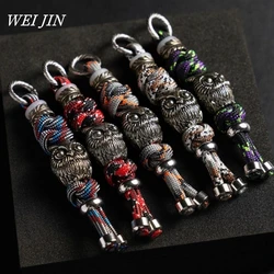 Hand knitting Brass Keychains ,Woven Rope Car Key Ring, Engraved The owl Statue, Outdoor Backpack Key Buckle Men Small Trinket