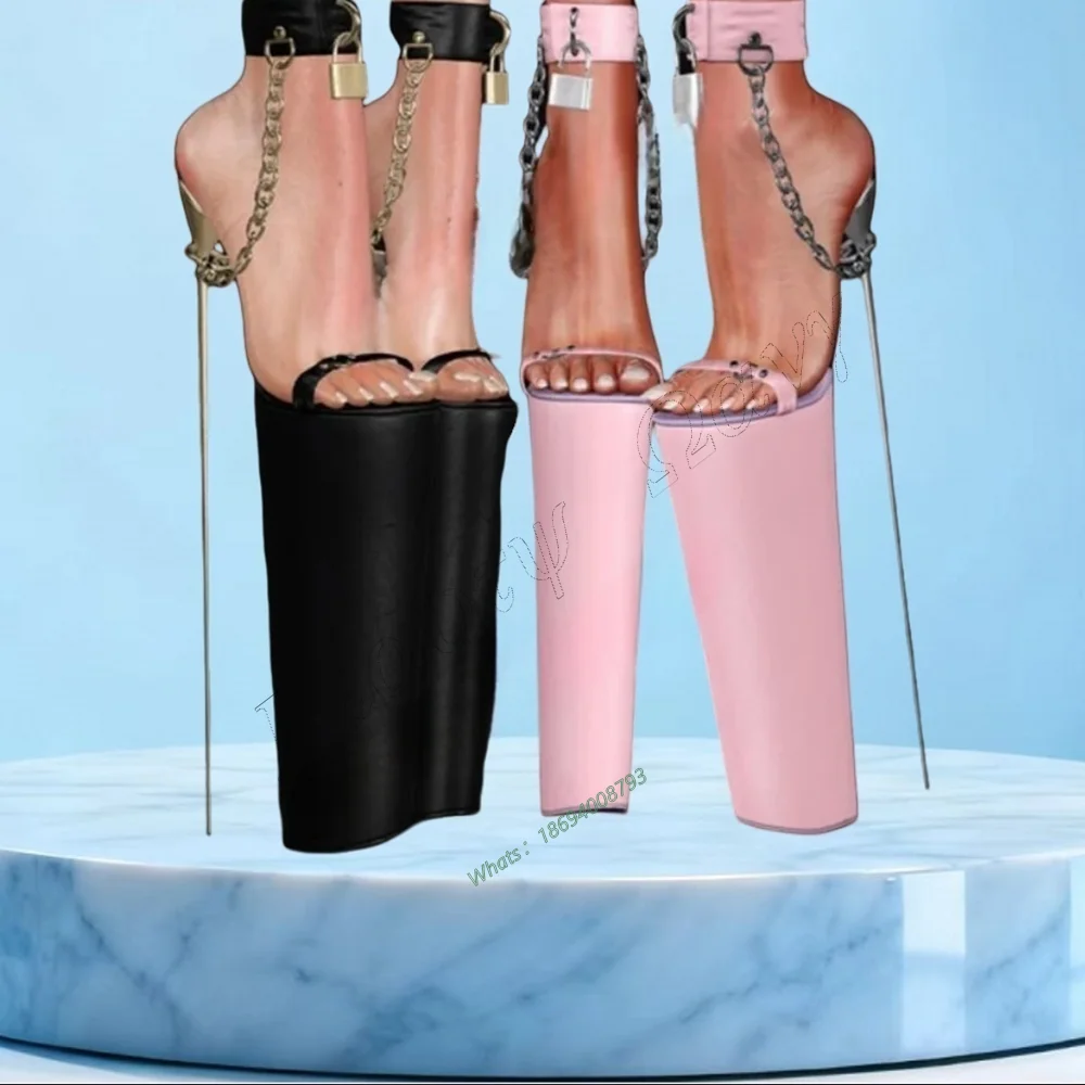 

Pink Metal Heel Supper High Heel Sandals Platform Chain Decor Spike High Heel Shoes Sexy Women Shoes New Zapatos Para Mujere