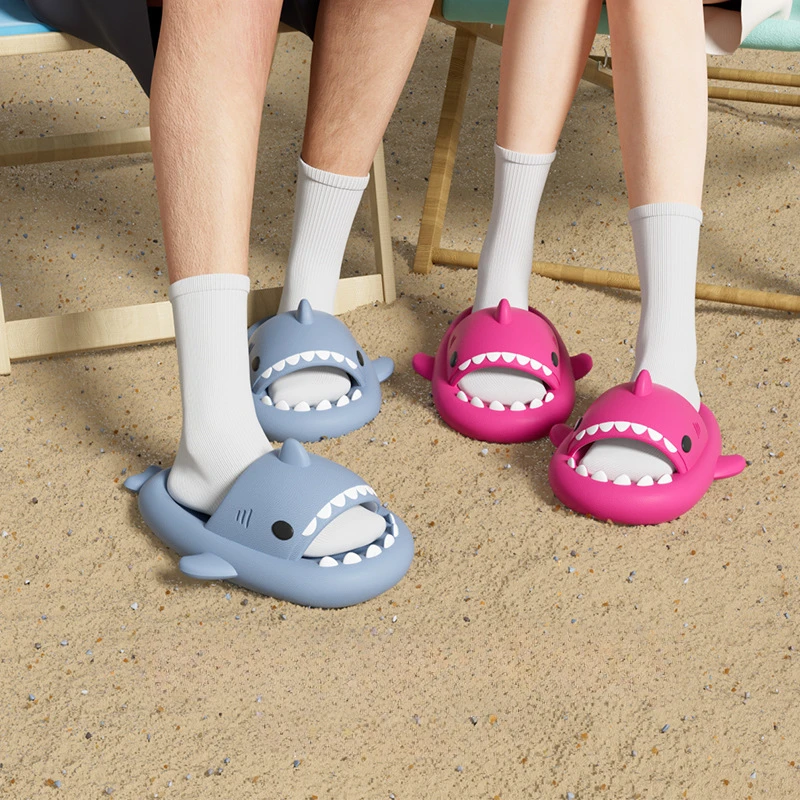 Women Cartoon Shark Slippers Men Indoor Bathroom Slides Summer EVA Beach Flip Flops Couple Fashion Flat Shoes Sandals Kids Soft