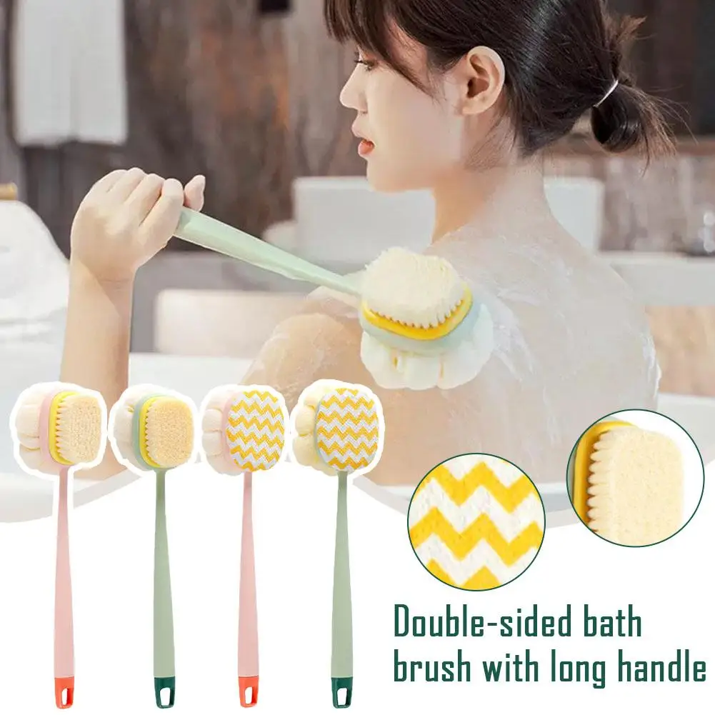 Double-sided Bath Brush Long Handle Shower Brush Body Tools Scrubber Brush Bathroom Supplies Bathing Exfoliating Massage Ba T9B5