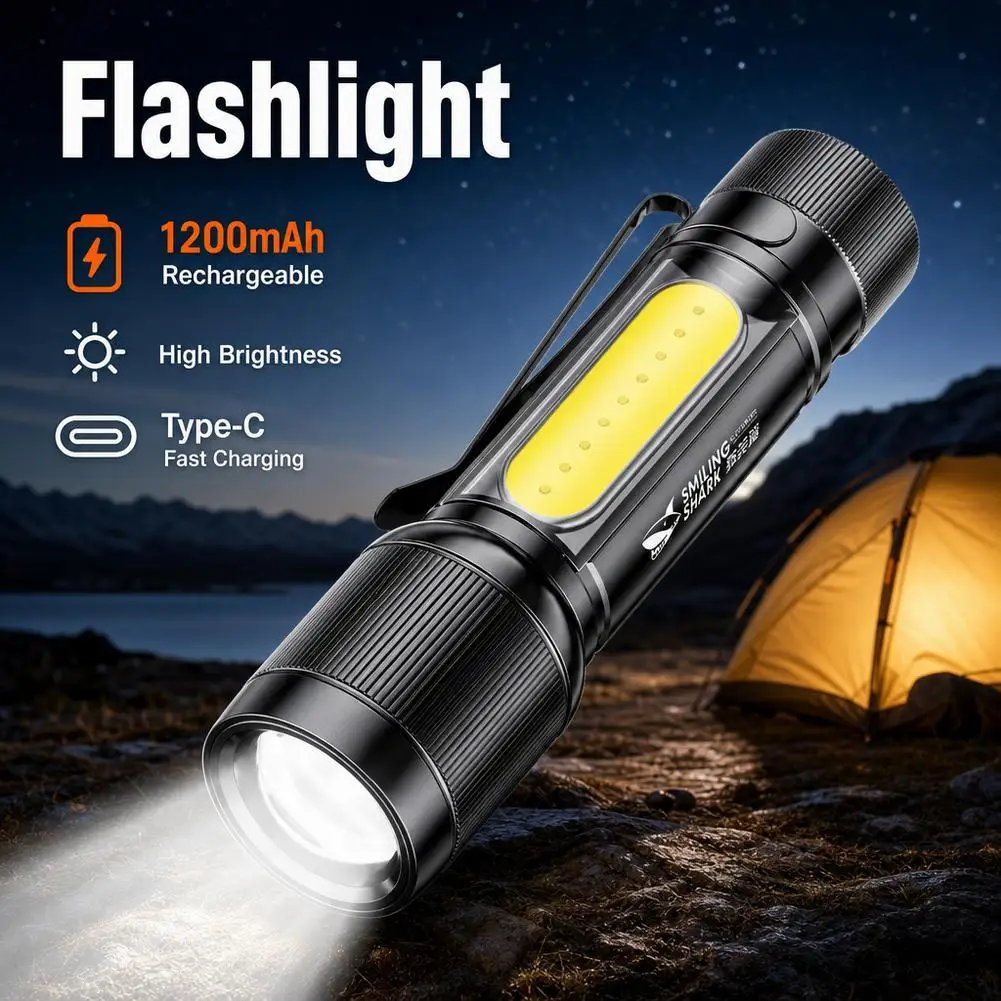 Mini Pocket Flashlight Zoomable Alloy LED Torch with Side Light Pocket Clip Rechargeable Work Light for Car Engine Repair