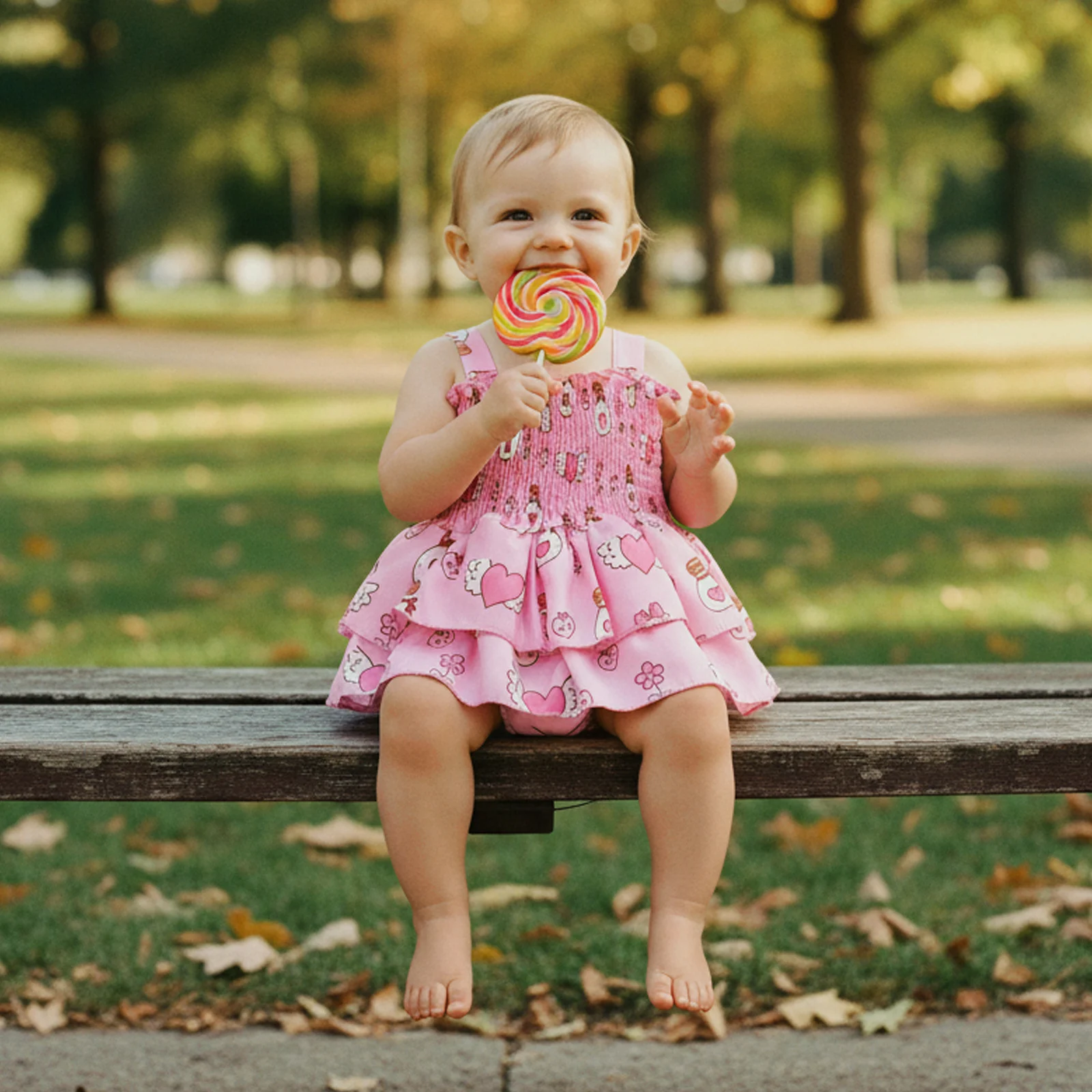 

Infant Baby Girls Spring Suspender Bodysuit Heart Print Sleeveless Square Neck Smocked Overalls Romper