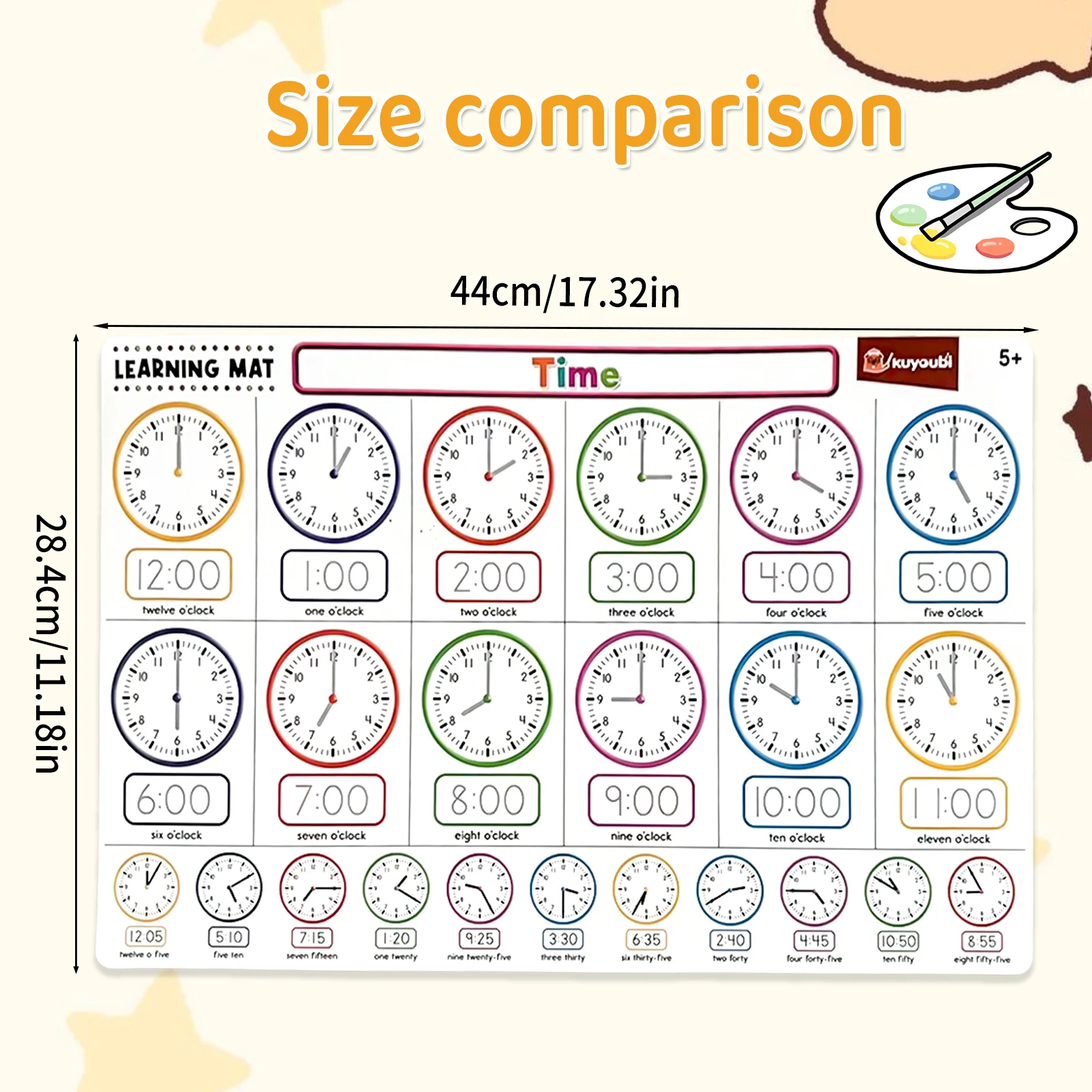 Herramientas de aprendizaje para niños, reloj con letras y números de 5 a 8 años, hermoso ilustración, doble cara, material PP, regalo educativo