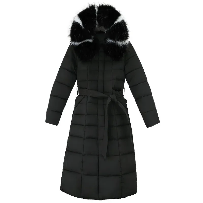 2023 New Winter Jacket Women\'s Parkas Fur Collar Hooded Cotton Padded Long Coat Korean Loose Warm Thicken Outwear