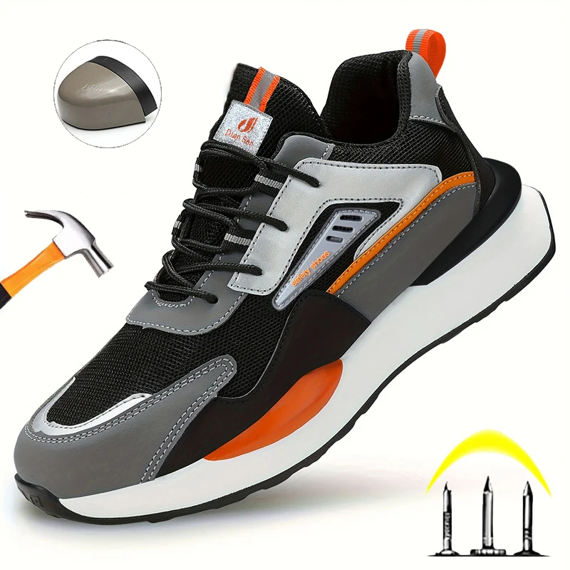 Men's Safety Boots Steel Toe Sneakers Light Work Shoes Anti-Puncture Anti-smash Hiking Sneakers Industrial Shoes Construction