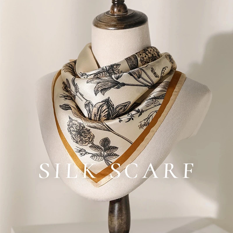 100% Real Silk Scarf Hairband Bandana Hair Bands Neckerchief Scarfs Hijab Foulards Femme Elegant Floral Neck Scarf Accessory
