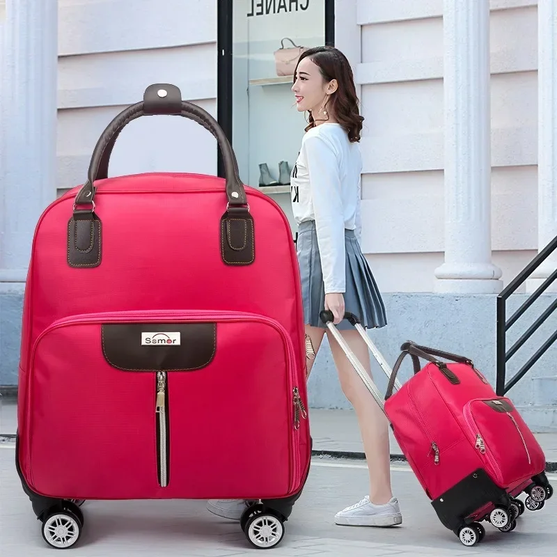 New Fabric Rolling Travel Bag - Large Capacity Foldable Wheeled Suitcase with Telescopic Handle, Zippered Closure