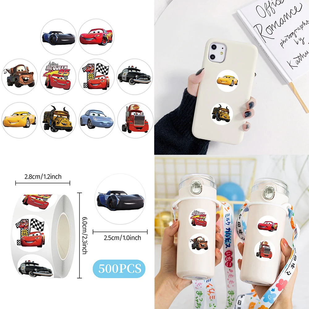 

500pcs/Roll Cartoon Disney Cars Stickers Anime Lightning McQueen Seal Lanbel Decals DIY Laptop Diary Children Reward Sticker Toy